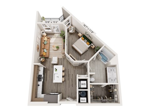 Floor plan for 1 bed, 1 bath, 771 sqft